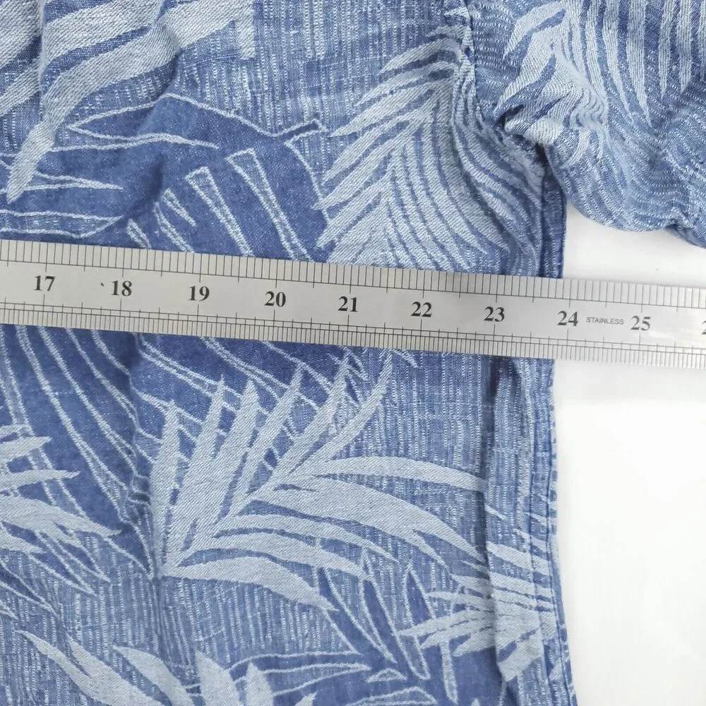 Tasso Elba Shirt Mens Large Blue Silk Linen Hawaiian Tropical Classic Button-Up